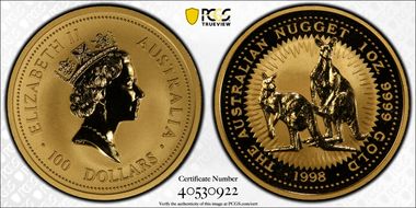 1998 $100 Kangaroo-Nugget Au MS69
