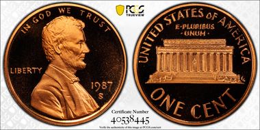 1987-S 1C PR70DCAM