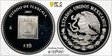 2003-Mo 10 Peso Tlaxcala KM-682  Ag PR67DCAM