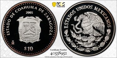 2005-Mo 10 Peso Coahuila de Zaragoza KM-751  Ag PR68DCAM