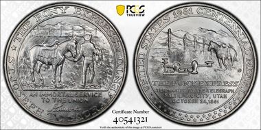 1961 SC$1 HK-588, Silver Pony Express  Termination Centennial Silver MS68