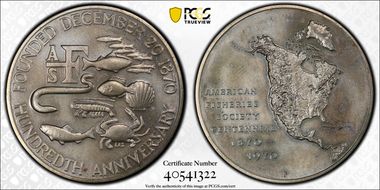 1970-P Medal D1970-3a Silver Fisheries Society Centennia MS65