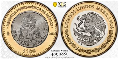 2013-Mo 100 P Scale of Justice Coin Numismatic Heritage PL69