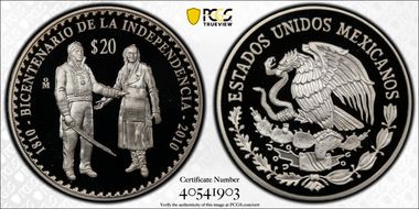 2010-Mo 20 Peso Morelos & Hidalgo Bicentenary of Independence PR69DCAM