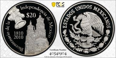 2010-Mo 20 Peso Parish of Dolores Bicentenary of Independence PR69DCAM