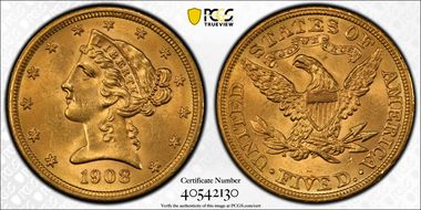 1908 $5 Liberty MS64
