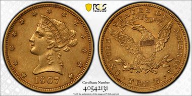 1907 $10 Liberty AU55