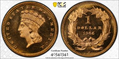 1866 G$1 MS67+ PL