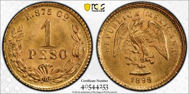 1898-Go R Peso KM-410.3 Mule, 5C obverse MS64