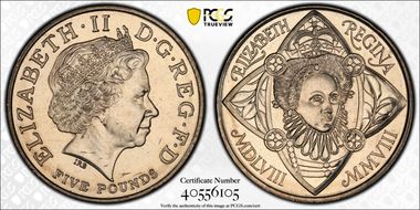 2008 £5 S-L18 Elizabeth I Cu/Ni MS64