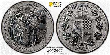 2019 "5 Mk" Germania - Fantasy Issue Columbia & Germania 1oz Ag MS70