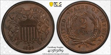 1865 2C Fancy 5 AU58BN