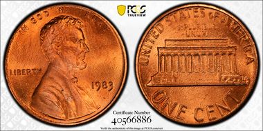 1983 1C Doubled Die Reverse MS67+ RD