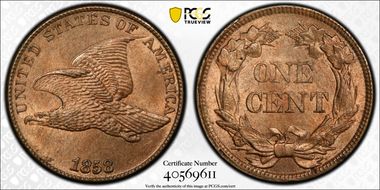 1858 1C Large Letters MS64