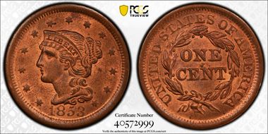 1853 1C Newcomb 21 MS64+ RB