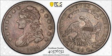 1834 50C O-121 Sm Date, Sm Letters VF30