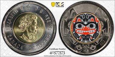 2020 $2 Bill Reid - Xhuwaji Haida Grizzly Bear Colorized MS65