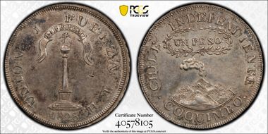 1828-TH Peso KM-88 Coquimbo AU58