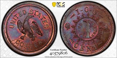 (1861-65) Token F-390/434 Copper I.O.U. 1 Cent MS66+ BN