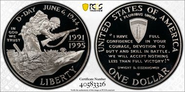1991-95-W $1 World War II PR69DCAM