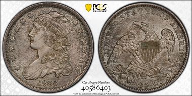 1838 25C Capped Bust MS64
