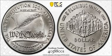 1987-P $1 Constitution MS70