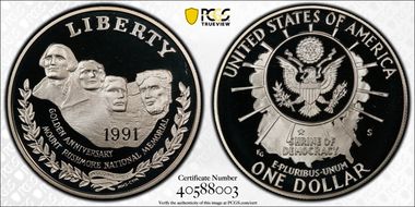 1991-S $1 Mount Rushmore PR70DCAM
