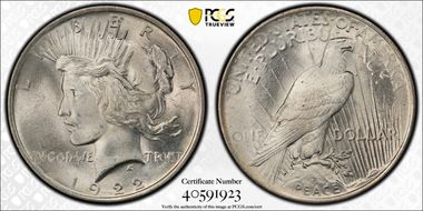 1922 $1 VAM 17, Doubled Wing MS64