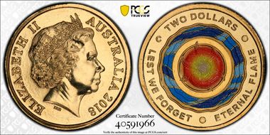 2018-C $2 Lest We Forget Eternal Flame Colorized MS68