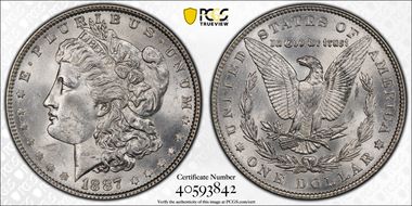 1887 $1 VAM 1B, Partial E Rev MS62