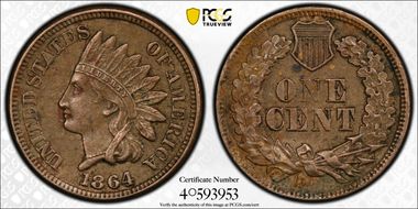 1864 1C Copper-Nickel XF45