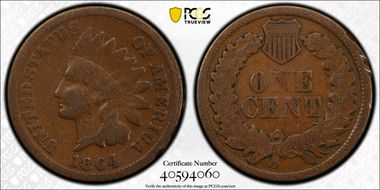 1864 1C L on Ribbon N1BN