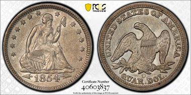 1854-O 25C AU53