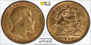 1909-M 1/2 Sov S-3975 AU53