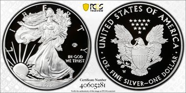 2020-W  $1 Silver Eagle - v75 Privy First Strike PR69DCAM