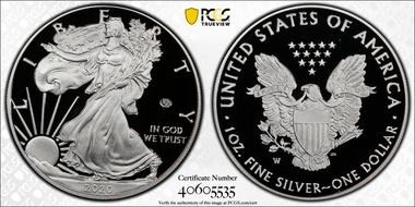 2020-W  $1 Silver Eagle - v75 Privy First Strike PR70DCAM