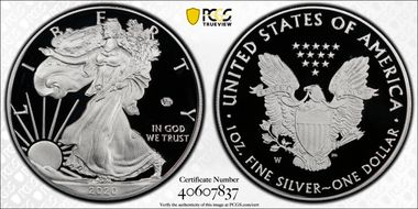 2020-W  $1 Silver Eagle - v75 Privy First Strike PR70DCAM