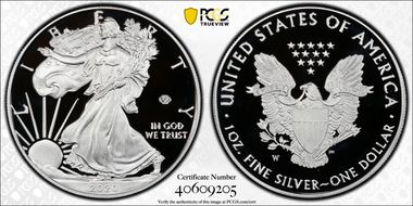 2020-W  $1 Silver Eagle - v75 Privy First Strike PR70DCAM