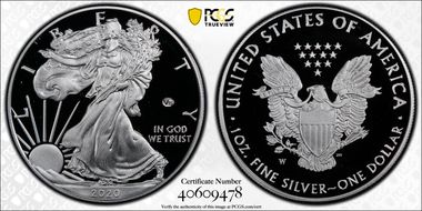 2020-W  $1 Silver Eagle - v75 Privy First Strike PR70DCAM
