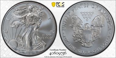 2011 $1 Silver Eagle 25th Anniversary MS69