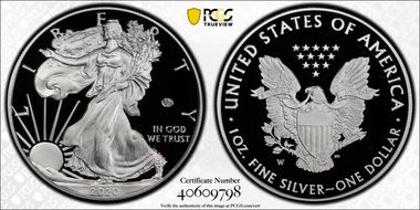 2020-W  $1 Silver Eagle - v75 Privy First Strike PR69DCAM