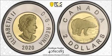 2020 $2 Polar Bear Silver Colorized Partial Gilt PR69DCAM