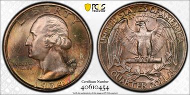 1934 25C Medium Motto MS64