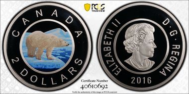 2016 $2 Polar Bear Ag Big Coin Series PR70DCAM