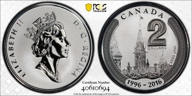 2016 $2 Parliament Buildings Pt Reverse Proof PR70