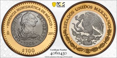 2011-Mo 100 P 1783 Carlos III Numismatic Heritage PL69