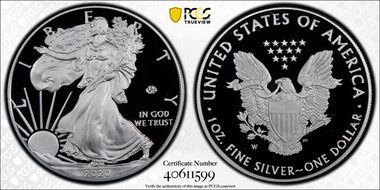 2020-W  $1 Silver Eagle - v75 Privy First Strike PR70DCAM