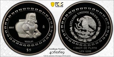 1997-Mo 5 Peso Vasija KM-621  Ag PR69DCAM