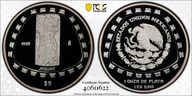1998-Mo 5 Peso Hombre Jaguar PR69DCAM