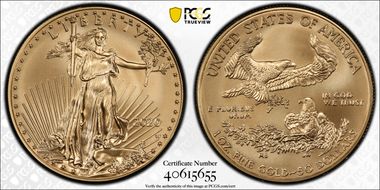 2020-W $50 Burnished Gold Eagle First Strike SP70